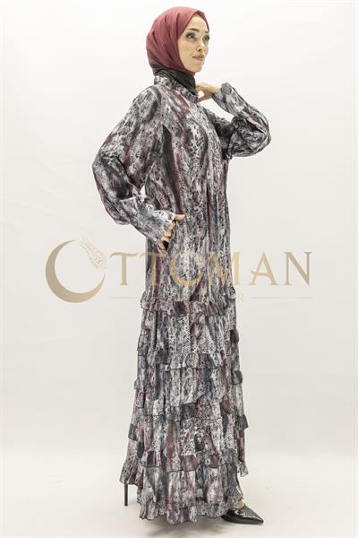 Büyük Beden Leopar Desenli Elbise Siyah OTW5867