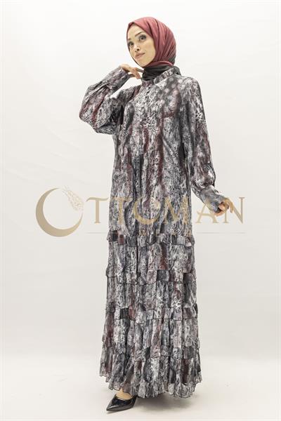 Büyük Beden Leopar Desenli Elbise Siyah OTW5867