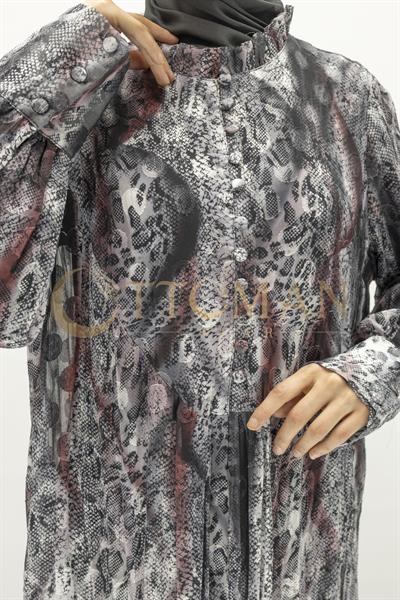 Büyük Beden Leopar Desenli Elbise Siyah OTW5867