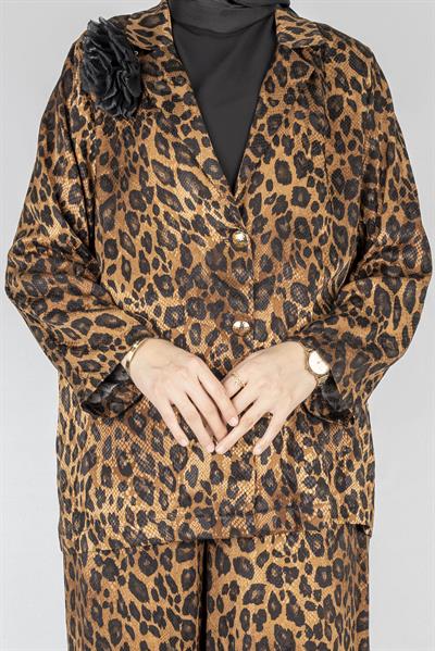Büyük Beden Leopar Desenli Takım Taba-Leopar OTW9461