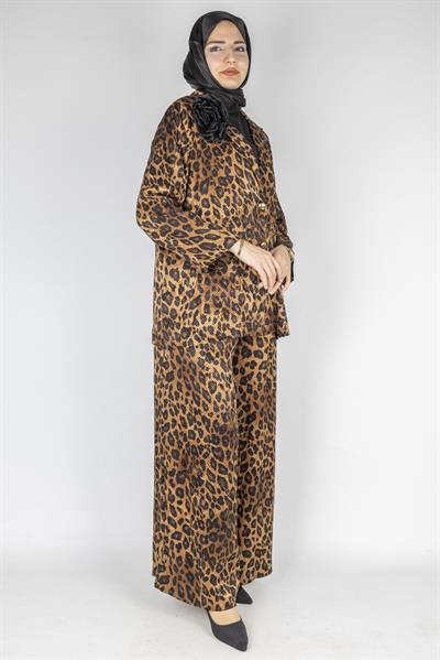 Büyük Beden Leopar Desenli Takım Taba-Leopar OTW9461