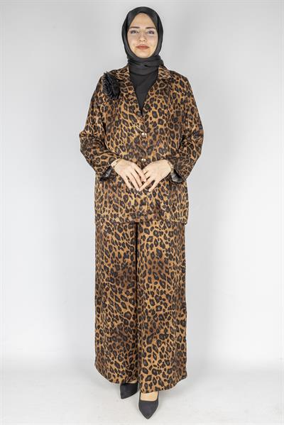 Büyük Beden Leopar Desenli Takım Taba-Leopar OTW9461