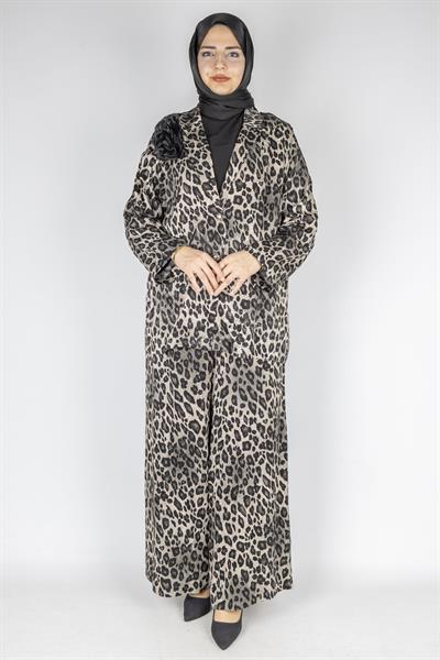 Büyük Beden Leopar Desenli Takım Taş-Leopar OTW9461