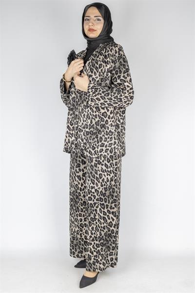 Büyük Beden Leopar Desenli Takım Taş-Leopar OTW9461