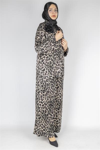 Büyük Beden Leopar Desenli Takım Taş-Leopar OTW9461