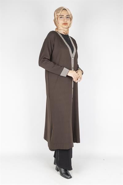 Büyük Beden Merserize Hırka Acı Kahve OTW1017