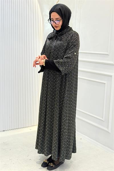 Büyük Beden Minimal Desenli Elbise Siyah-Beyaz OTW4153