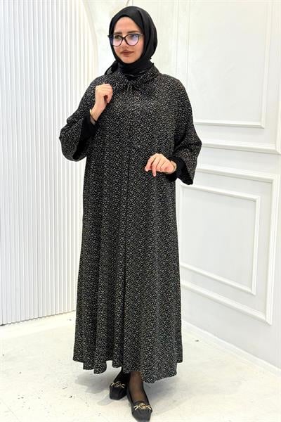 Büyük Beden Minimal Desenli Elbise Siyah-Beyaz OTW4153