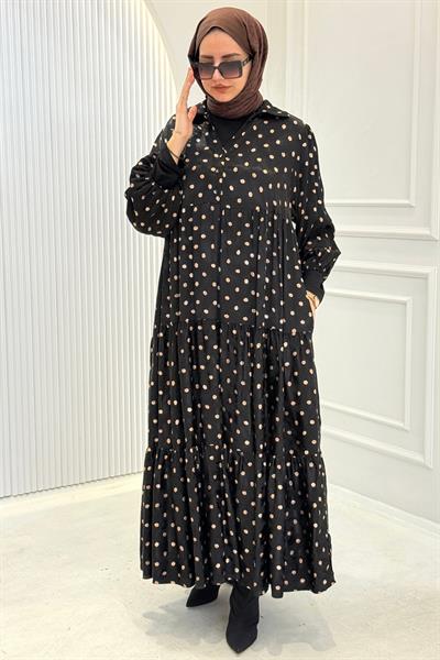 Büyük Beden Nokta Desenli Kat Kat Elbise Desenli OTW3736