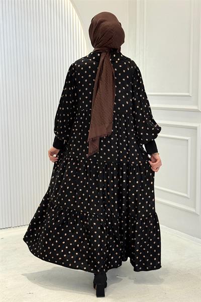 Büyük Beden Nokta Desenli Kat Kat Elbise Desenli OTW3736