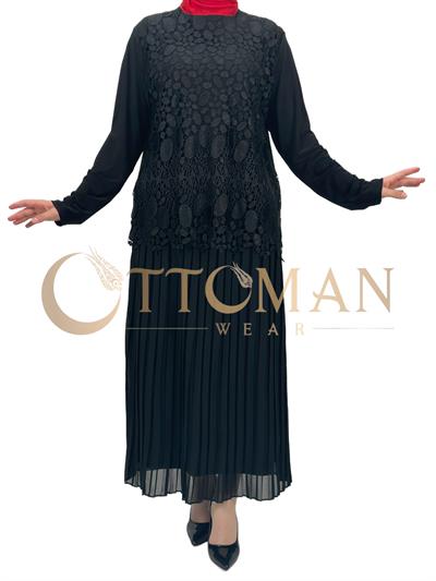 Büyük Beden Önü Güpürlü Bluız Siyah OTW434