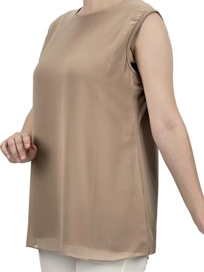 Büyük Beden Önü Şifon Kolsuz İçlik Bej OTW869