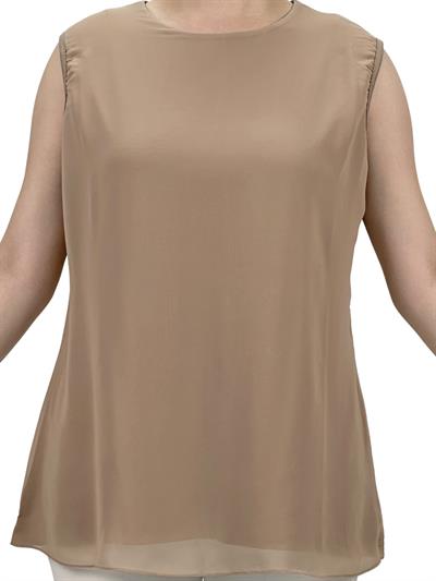 Büyük Beden Önü Şifon Kolsuz İçlik Bej OTW869