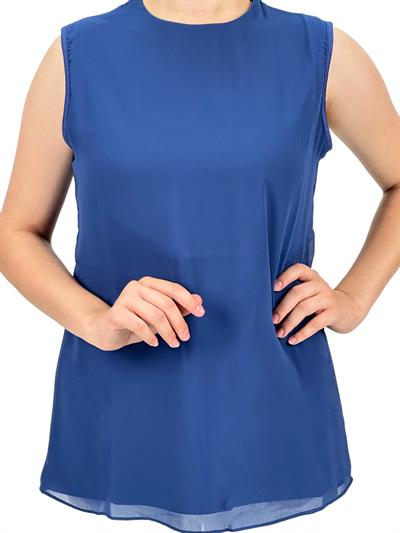 Büyük Beden Önü Şifon Kolsuz İçlik Mavi OTW869