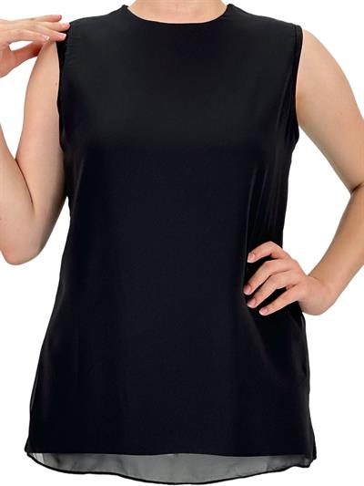 Büyük Beden Önü Şifon Kolsuz İçlik Siyah OTW869