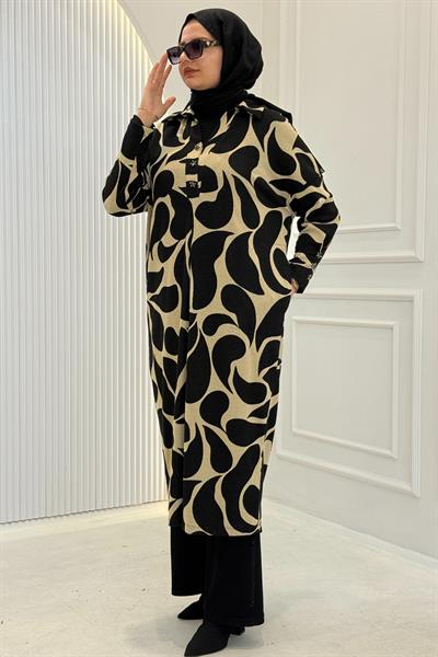 Büyük Beden Örme Triko Desenli Uzun Tunik&Elbise Desenli OTW3235