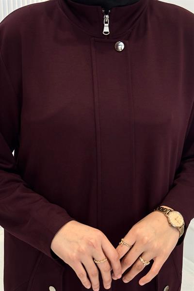 Büyük Beden Oysho Kumaş Fermuarlı Tesettür Takım Bordo OTW332