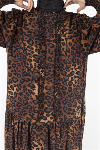 Büyük Beden Pamuk Viskon Leopar Desen Elbise Leopar OTW550
