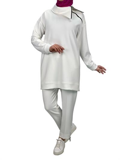 Büyük Beden Pantolonlu Takım Ekru OTW2108