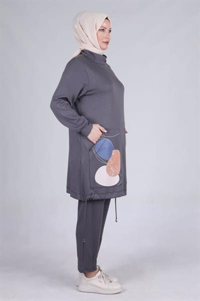 Büyük Beden Pantolonlu Takım Füme OTW3535