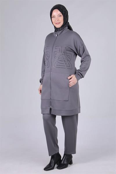 Büyük Beden Pantolonlu Takım Füme OTW3536