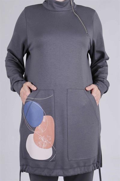 Büyük Beden Pantolonlu Takım Füme OTW3535