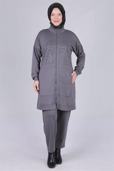 Büyük Beden Pantolonlu Takım Füme OTW3536