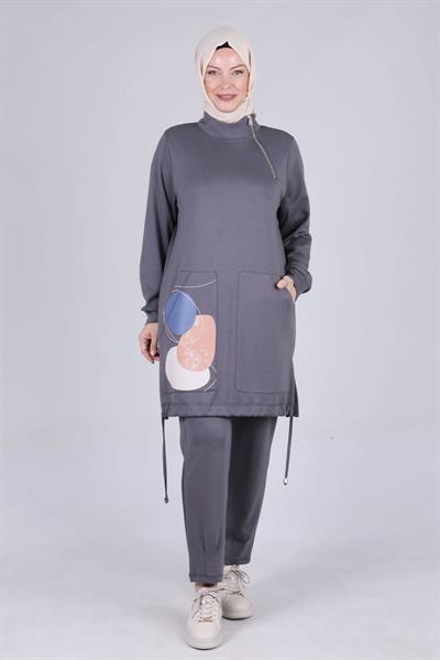 Büyük Beden Pantolonlu Takım Füme OTW3535