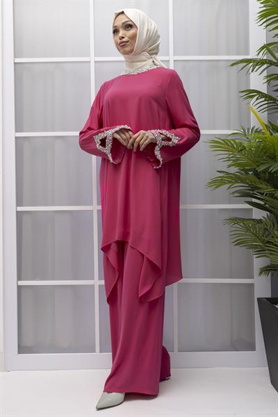Büyük Beden Pantolonlu Takım Fuşya OTW40945