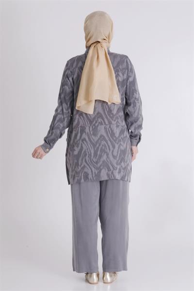 Büyük Beden Pantolonlu Takım Gri OTW35122