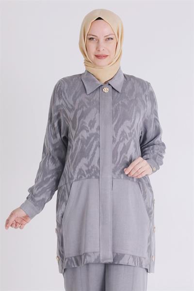 Büyük Beden Pantolonlu Takım Gri OTW35122