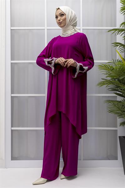 Büyük Beden Pantolonlu Takım Gül Kurusu OTW40945