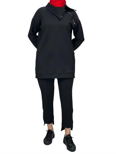 Büyük Beden Pantolonlu Takım Siyah OTW2108