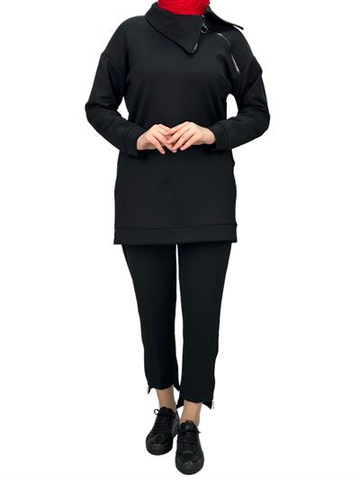 Büyük Beden Pantolonlu Takım Siyah OTW2108