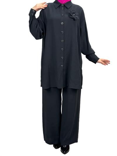 Büyük Beden Pantolonlu Takım Siyah OTW43828