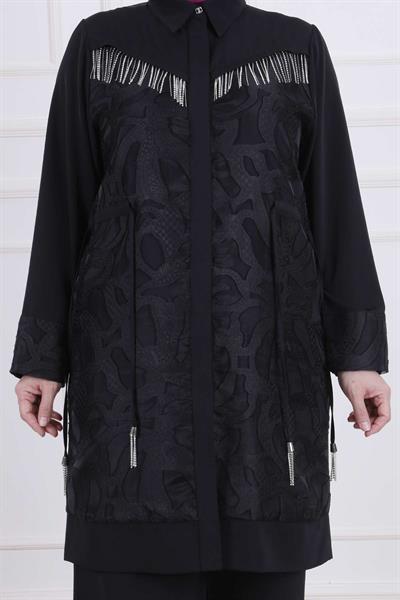 Büyük Beden Pantolonlu Takım Siyah OTW60019