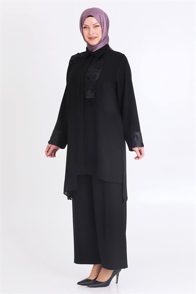 Büyük Beden Pantolonlu Takım Siyah OTW60023