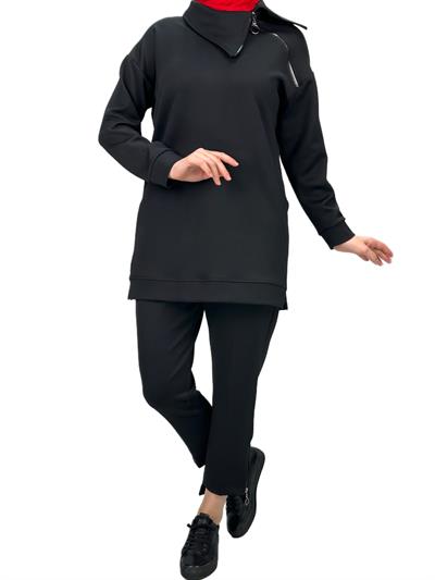 Büyük Beden Pantolonlu Takım Siyah OTW2108