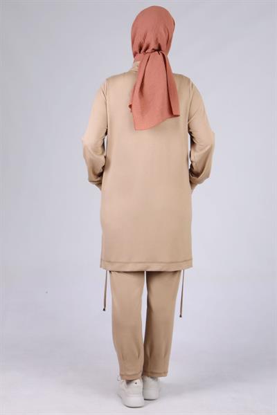 Büyük Beden Pantolonlu Takım Vizon OTW3535