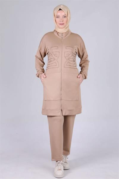 Büyük Beden Pantolonlu Takım Vizon OTW3536