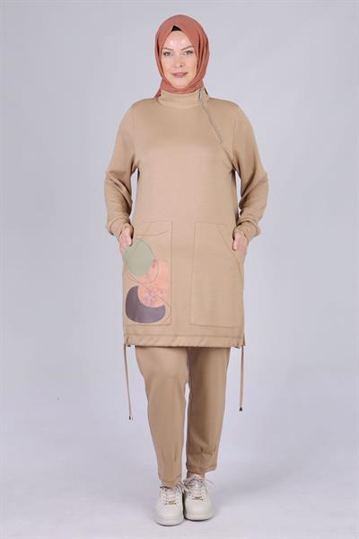 Büyük Beden Pantolonlu Takım Vizon OTW3535