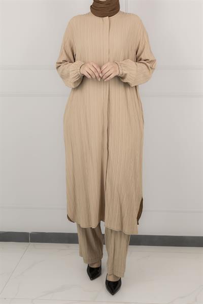 Büyük Beden Pantolonlu Takım Vizon OTW2360