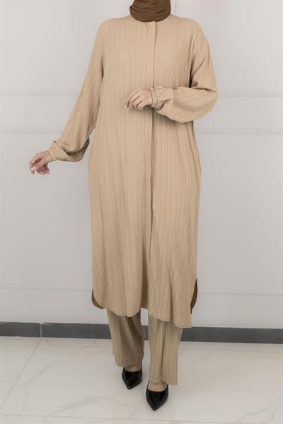 Büyük Beden Pantolonlu Takım Vizon OTW2360