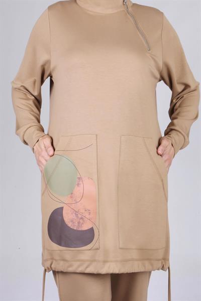 Büyük Beden Pantolonlu Takım Vizon OTW3535