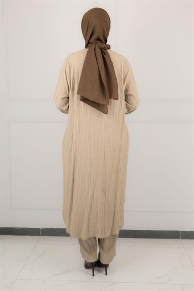 Büyük Beden Pantolonlu Takım Vizon OTW2360