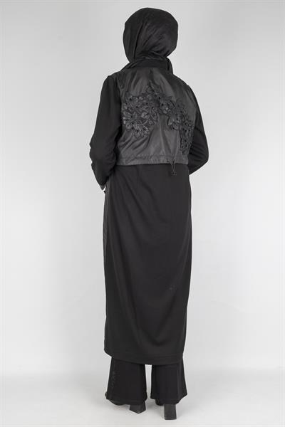 Büyük Beden Paraşüt Dantel Detaylı Kap Siyah OTW50516
