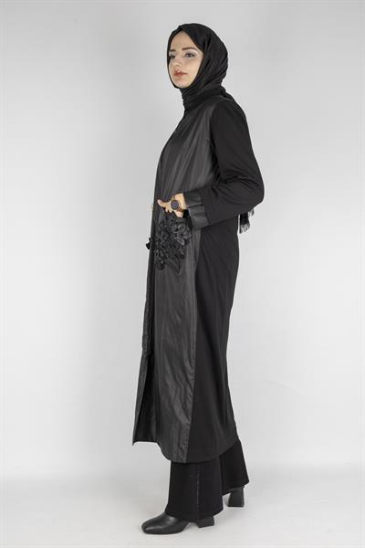 Büyük Beden Paraşüt Dantel Detaylı Kap Siyah OTW50516
