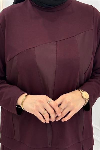 Büyük Beden Paraşüt Detaylı Etekli Takım Bordo OTW335