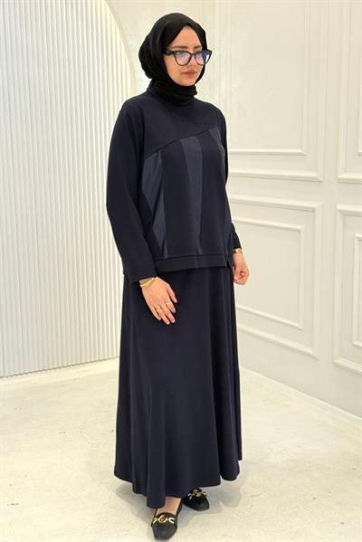 Büyük Beden Paraşüt Detaylı Etekli Takım Lacivert OTW335