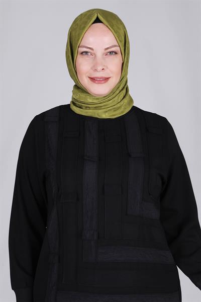 Büyük Beden Patchwork Pantolonlu Takım Siyah OTW35106